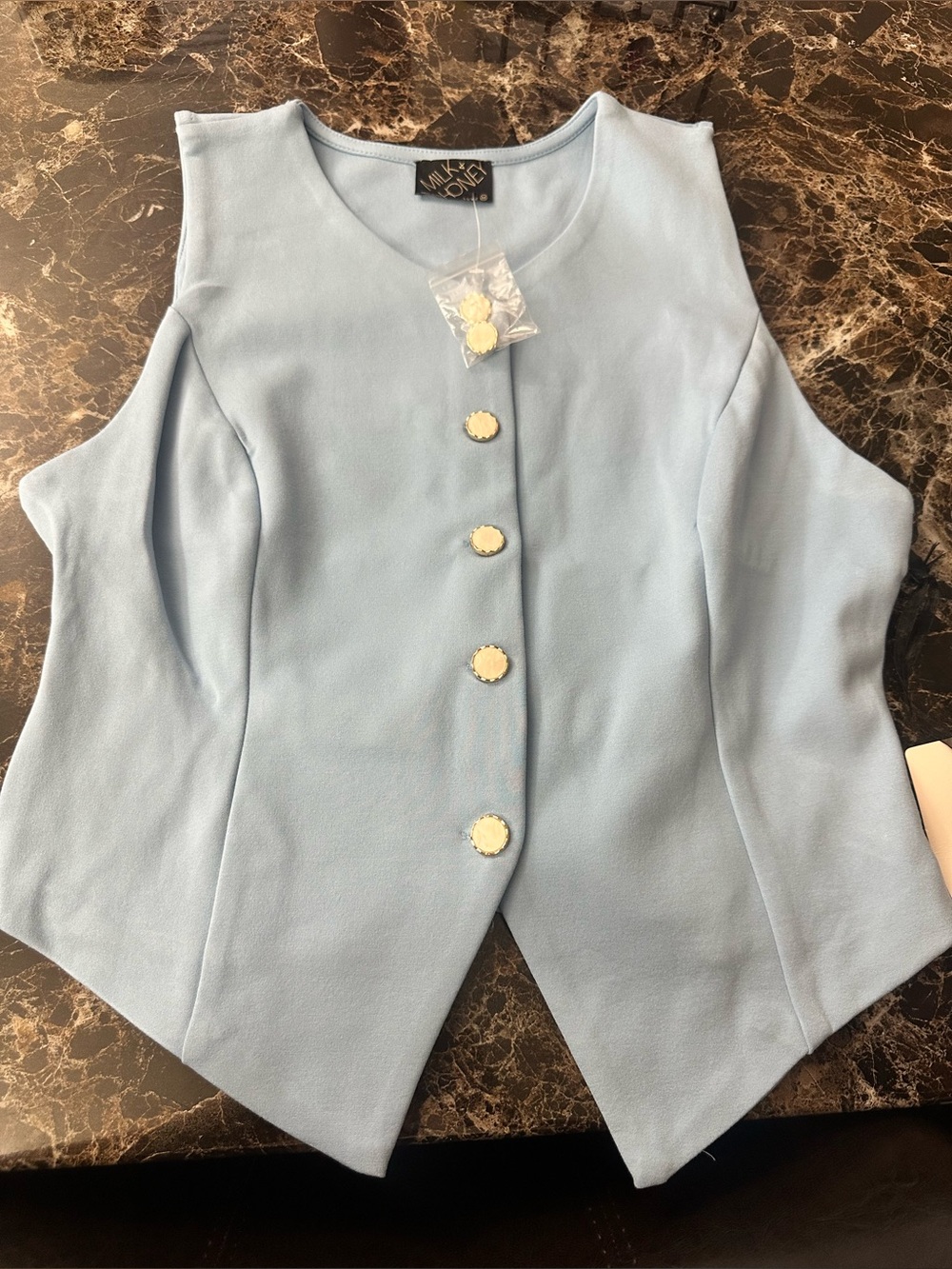 Women's Light Blue Sleeveless Button-Front Vest by Milk & Honey